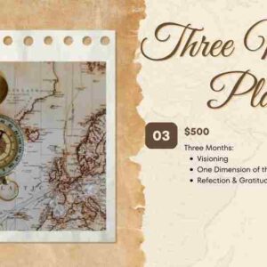 A vintage map and a promotional card for 'Three Gods Plan' at $500.