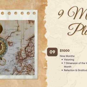 Vintage-style 9-month plan tracker with a world map and decorative elements.